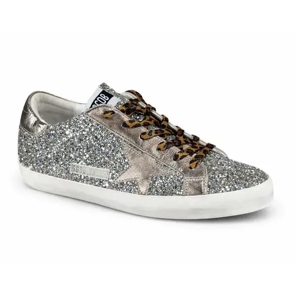 Golden Goose Superstar Glitter Star Sneakers Leopard Laces Italy US 10 - Picture 1 of 15